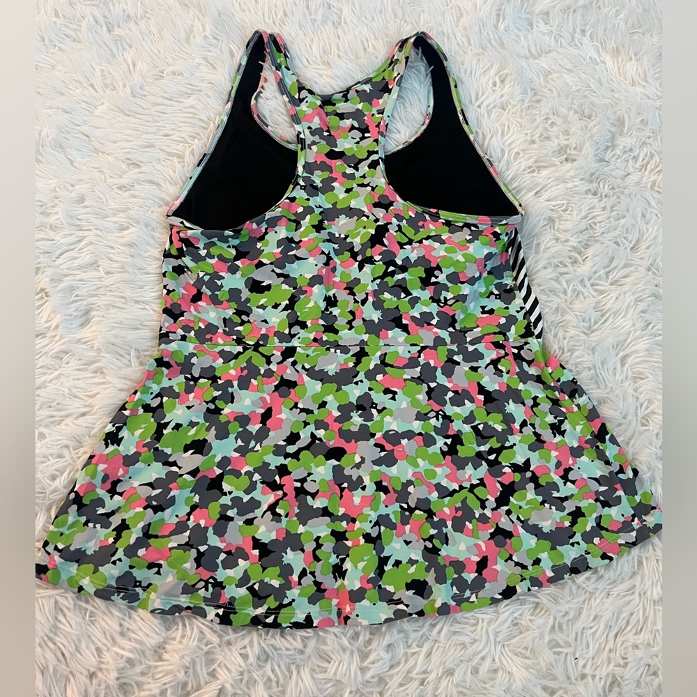 SPANX Colorful Floral Petal Power Striped Peplum Racerback Tank - Size Large - Picture 4 of 7